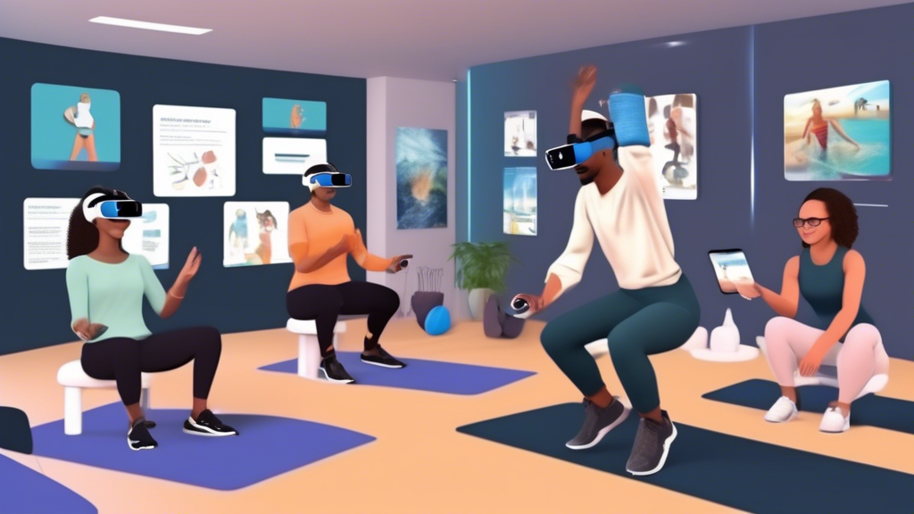 Prompt for DALL-E: Create an image showcasing adults engaged in diverse activities using Meta Quest 2 virtual reality headsets. Include scenes of adults participating in a virtual classroom to enhance their education, a fitness session in a virtual gym, and a professional meeting conducted in a simulated environment. Depict the realistic graphics and interactive features of Meta Quest 2, emphasizing the benefits and transformative potential of VR technology in adult education, fitness, and professional applications.
