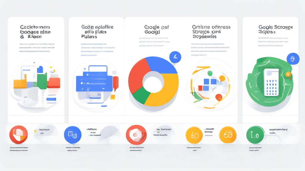 Create an infographic-style image that provides a detailed overview of Google storage plans. The image should visually compare different plans by showcasing key features such as costs, storage space options, and distinctive functionalities. Include icons or symbols to represent each plan, and provide tips on how to choose the best storage option tailored to individual or business needs. Use a clean and modern design, incorporating the Google color palette for brand consistency. The title Google Speicherpläne: Detaillierte Übersicht should be featured prominently at the top.