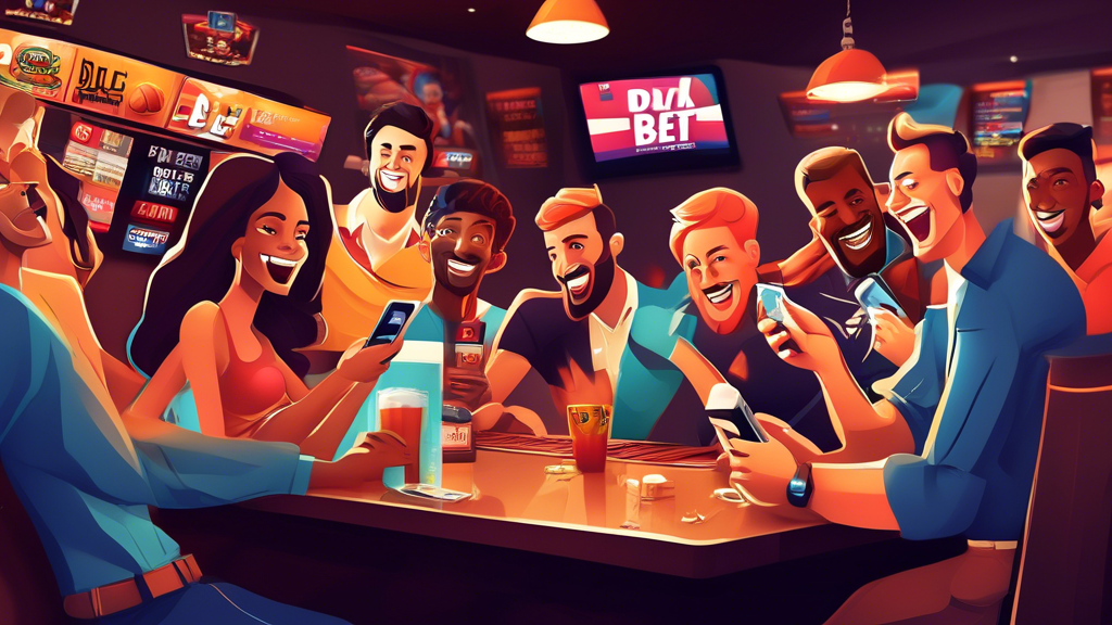 **DALL-E Prompt:** Create an engaging illustration that captures the benefits of sports bets promotions. Depict a diverse group of enthusiastic bettors at a lively sports bar, each using their smartphones and laptops to take advantage of various betting promos. Include visual elements such as banners displaying enticing offers like Free Bets! and Enhanced Odds! in the background. Show a couple of friends celebrating a betting win, with a scoreboard highlighting a successful game outcome. The atmosphere should be energetic and colorful, symbolizing the excitement and strategic advantages brought about by sports bets promos.