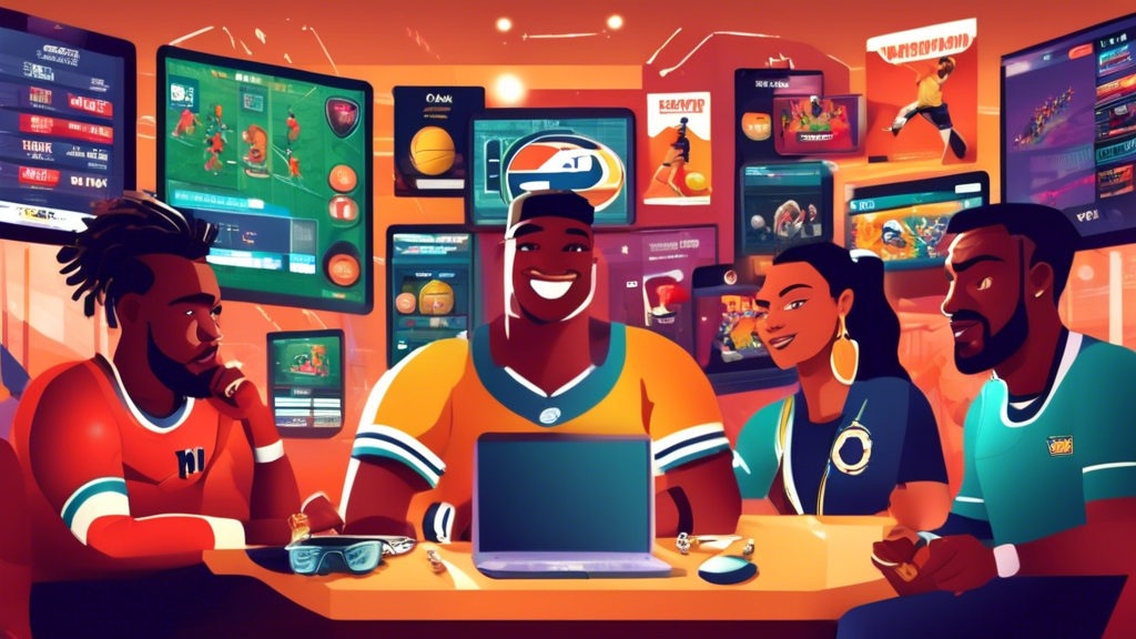 **DALL-E Prompt:** Create an engaging illustration that features a diverse group of sports bettors sitting at a computer, analyzing various sports betting promotions on different betting platforms. Include elements such as digital screens displaying vibrant advertisements for sign-up bonuses, free bets, and enhanced odds. In the background, have sports-themed decor like jerseys, trophies, and a calendar highlighting upcoming games and promotional events. The scene should convey an atmosphere of excitement and strategic thinking in the world of sports betting.