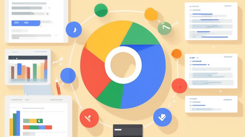 Create an image that illustrates effective tips for maximizing Google Drive storage. The scene should show a digital workspace with organized folders and files on a computer screen, highlighting the use of color-coded labels for easy navigation. Include visual representations of tools analyzing storage consumption, such as graphs or pie charts. Add elements like a checklist that shows strategies for reducing unnecessary data, such as identifying duplicate files and managing large attachments. The overall tone should convey efficiency and clarity in digital organization.