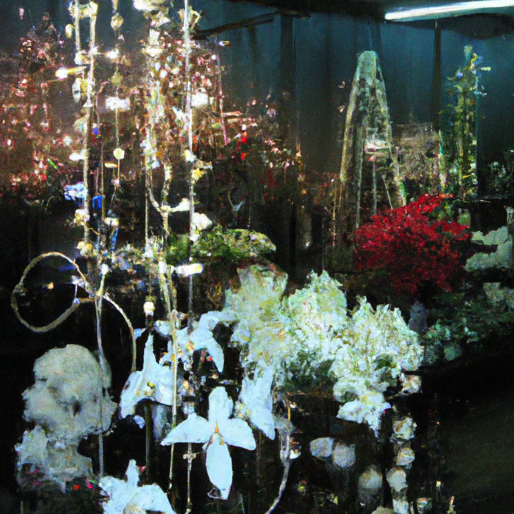 Prompt: Create an image of a beautifully decorated glasshouse for Christmas, showcasing a variety of decoration ideas tailored for its unique environment. The glasshouse is filled with soft, solar-powered fairy lights that gently illuminate the space, and moisture-resistant ornaments artfully hung from the ceiling. Include creative uses of potted plants dressed as whimsical Christmas trees, and highlight how space is utilized with hanging decorations. The color scheme is a cohesive blend of emerald greens, warm golds, and frosty whites, capturing an elegant and inviting festive atmosphere. The exterior of the glasshouse reflects a serene winter landscape, emphasizing the cozy warmth inside.