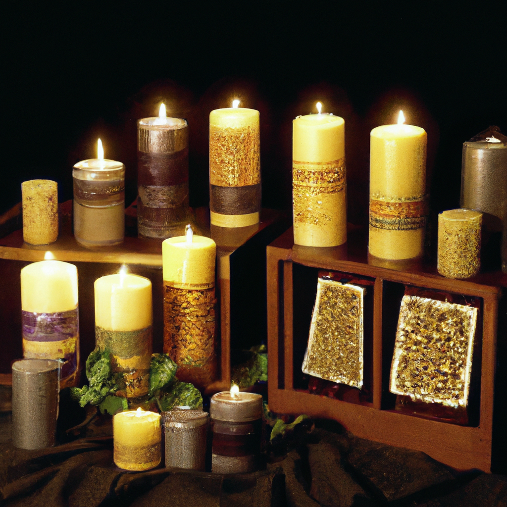 Create an image of a beautifully arranged display showcasing a variety of advent candles. The composition should include candles of different materials such as beeswax and soy, along with diverse sizes and shapes. Feature both scented and unscented options, complete with subtle labels indicating burn time and price. The setting is a cozy room with warm lighting, suggesting a welcoming atmosphere perfect for the festive season. Include a small informative card next to each candle detailing its key features to highlight the importance of choosing the right advent candles.