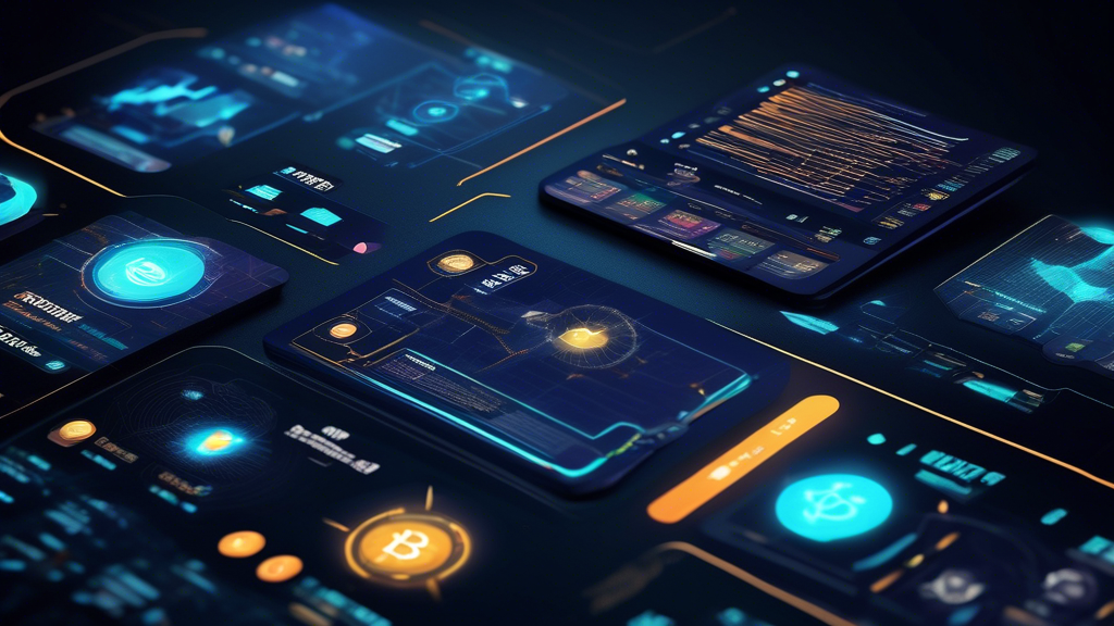 Create an image depicting a futuristic digital interface showcasing multiple leading cryptocurrency trading platforms of 2023, each with distinct visual elements highlighting their unique strengths and weaknesses. Incorporate elements like user reviews and expert analyses in digital floating text boxes, offering a comprehensive and informative comparison. The scene should exude a high-tech, dynamic feel, with glowing graphs and charts in the background, symbolizing data-driven decision-making. Include subtle visual hints of user interactions, such as touch gestures or eye-tracking, to emphasize intuitive navigation and user engagement in the comparison process.