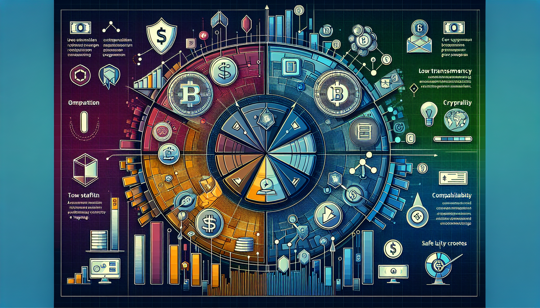 Create an image featuring a visually engaging comparison chart that showcases the advantages of various cryptocurrency trading platforms similar to Coinbase. Include key elements such as a digital interface illustrating user-friendly navigation, icons representing low transaction fees, enhanced security features, and support for a wide array of cryptocurrencies. The background should have a modern, tech-inspired design with subtle cryptocurrency symbols to emphasize the theme of innovation and technological advancement in secure and efficient trading.