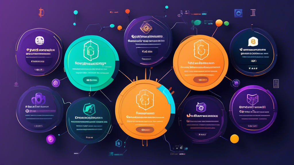 Create a detailed infographic that presents a visual overview of the top 10 crypto exchanges in 2023. Include icons or symbols representing unique features of each exchange (like security measures, user experience, trading fees, and supported cryptocurrencies). Use a clean and engaging layout that allows viewers to easily compare pros and cons, along with target user demographics. Ensure that the design is modern and reflects the dynamic nature of the cryptocurrency market.