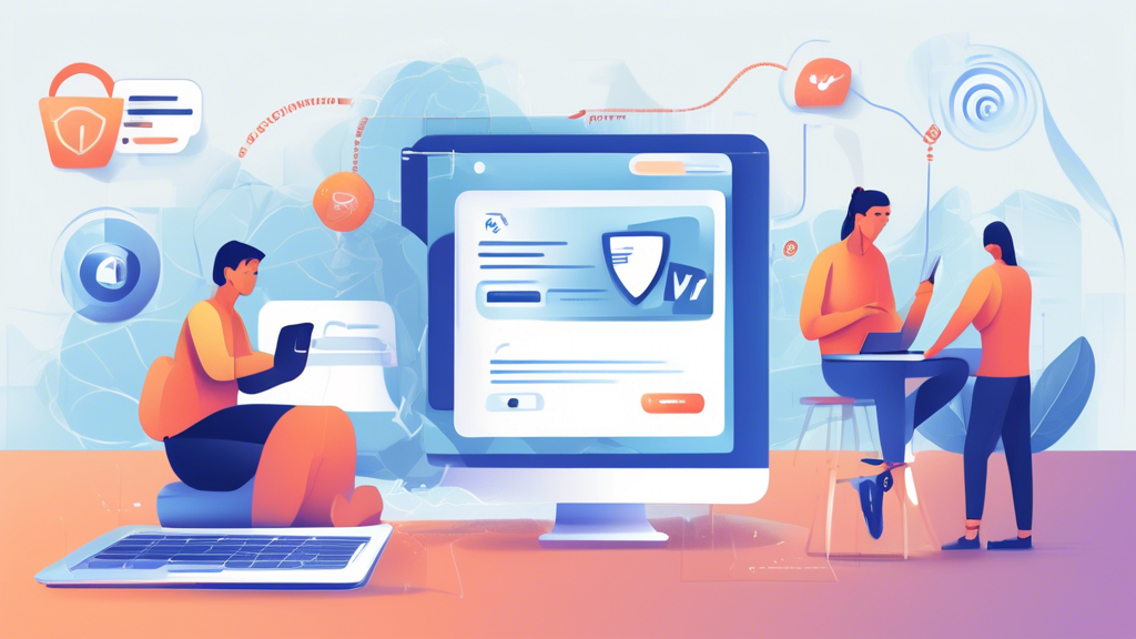Create a detailed and engaging illustration showing a user setting up a free VPN on various devices (such as a smartphone, laptop, and tablet) to access blocked content. The image should visually depict a step-by-step process, highlighting the user