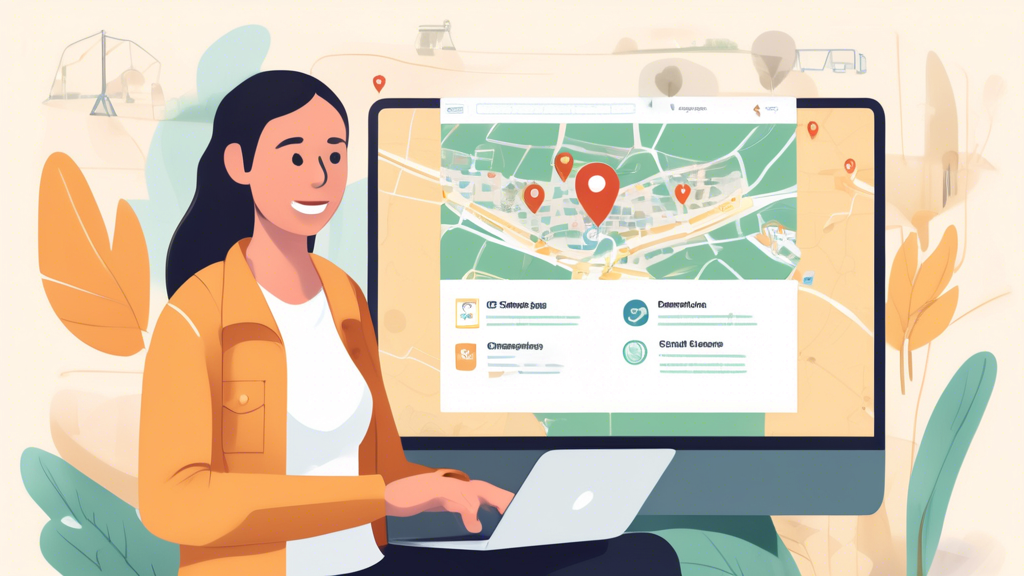Create an illustration that depicts a person using a laptop to search for CDL physical exam locations near me on an online map service. The screen should display a map with multiple location pins highlighting various exam centers. The background should feature a cozy home setting, suggesting convenience and efficiency. Surrounding the laptop, include subtle icons or symbols representing key considerations like customer reviews, proximity indicators, and appointment availability. The atmosphere should convey a sense of ease and accessibility in finding reliable CDL physical exam locations.