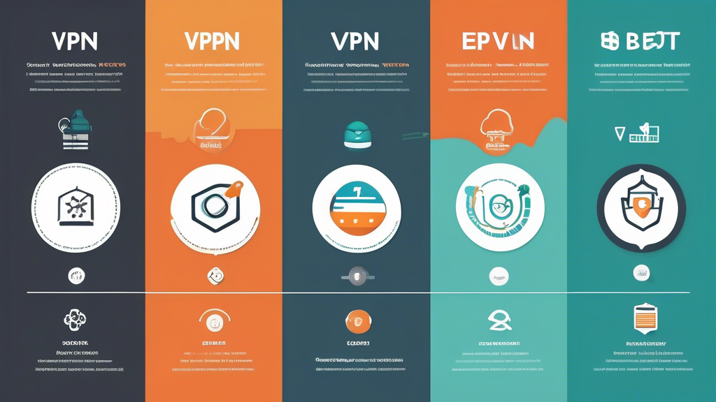 Create an infographic-style image that visually compares the best free VPN services available online. Include elements such as a side-by-side comparison chart highlighting features like functionality, speed, and security. Use icons to represent each VPN service logo, and incorporate symbols that denote advantages and disadvantages. Color-coded sections should illustrate important criteria for choosing a free VPN, ensuring the design is intuitive and easy to read. The overall theme should convey a sense of digital security and freedom while browsing the internet.