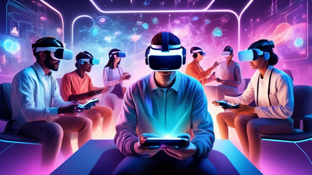 Create an imaginative and vibrant illustration showcasing a futuristic scene where multiple VR startup innovations come alive. In the foreground, depict a diverse group of people immersed in virtual reality headsets, visibly interacting with an array of holographic interfaces and environments. Each person represents a different sector; one is engaged in a highly realistic virtual classroom, another is in a vivid healthcare simulation observing a 3D anatomical model, while another is experiencing an intensified gaming battle. The background should feature dynamic visuals of cutting-edge technology such as advanced VR headsets, motion capture suits, and intricate software code overlays. Emphasize the sense of innovation and transformation in the way these technologies shape new consumer and business interactions. This scene should highlight the diverse applications and the future potential of VR startups.