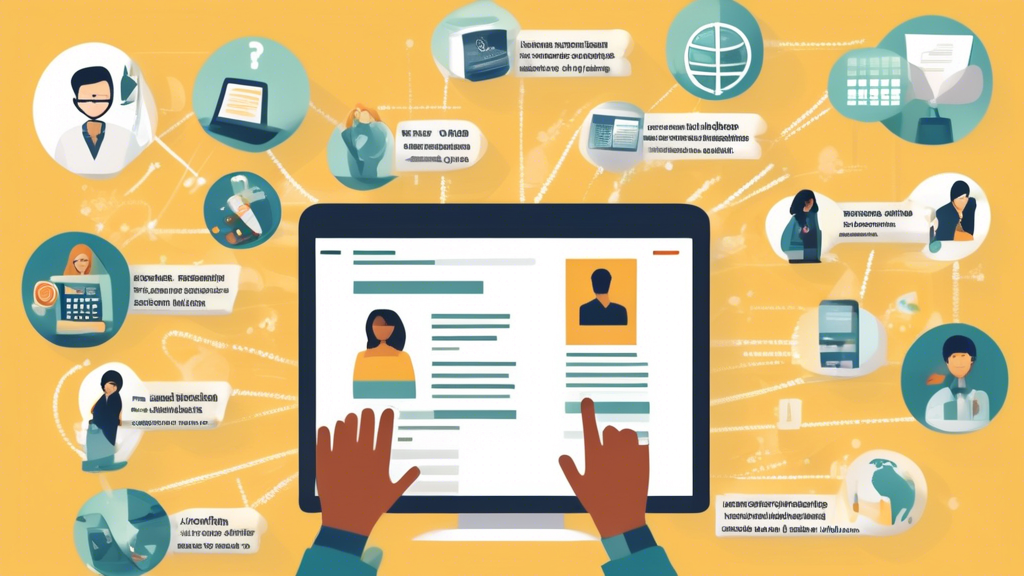 Create an informative and visually appealing graphic that illustrates the process of finding and joining the best newsgroups. The image should depict a step-by-step guide featuring elements such as a person using a computer, a search bar displaying the term best newsgroups, a selection of icons representing different types of newsreaders, and a checklist with safety tips. Include visual elements that convey online community, such as interconnected nodes or chat bubbles, and emphasize a welcoming atmosphere that encourages positive engagement in newsgroups. Use a modern and user-friendly design to appeal to beginners.