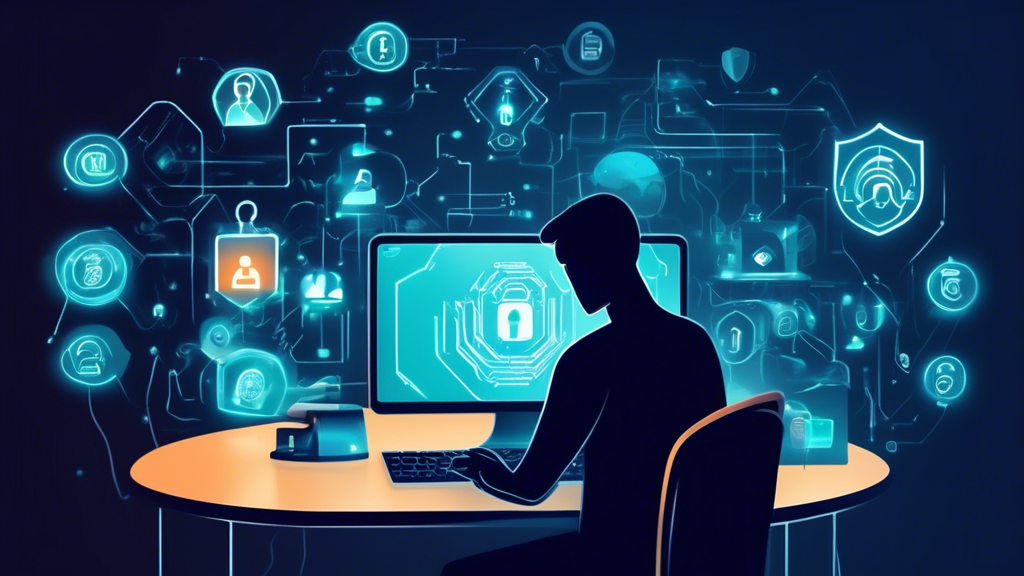 Create an image of a person sitting at a computer desk thoughtfully adjusting their PC