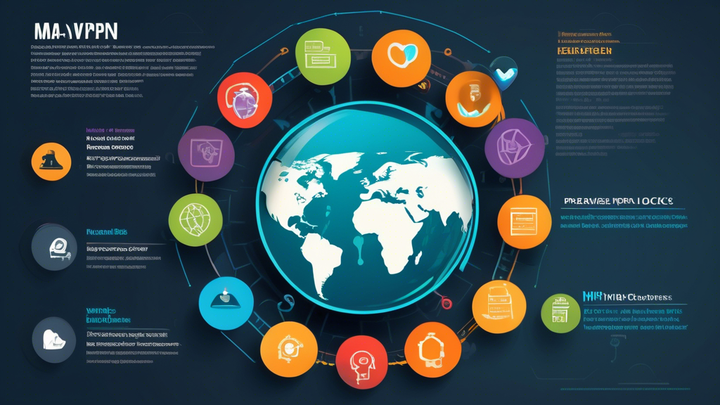 **DALL-E Prompt:** Create an informative and visually appealing infographic that illustrates the benefits of using HMA VPN for online security. Include elements that represent data encryption, protection against hackers, and IP address masking. Use vibrant colors and icons (such as locks, shields, and a globe) to convey the concepts of privacy and internet freedom. Additionally, incorporate a comparison chart that visually distinguishes HMA VPN from other VPN solutions on the market. The overall design should be modern and engaging, aimed at educating viewers on online security benefits.