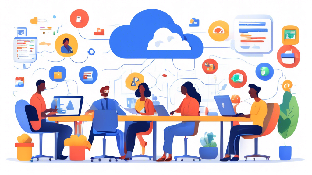 **DALL-E Prompt:** Create an illustrative image showcasing a diverse group of business professionals and developers engaging with Google Cloud Free services. The scene should depict a vibrant office environment with laptops open, charts and graphs on screens, and people collaborating enthusiastically. Include visual elements that represent cloud computing, such as icons or symbols of data storage and processing. Emphasize the theme of cost savings and innovation, incorporating elements that suggest success stories, like trophies or certificates in the background. The overall atmosphere should be dynamic and inspiring, reflecting the advantages of using Google Cloud Free for enterprises and developers.