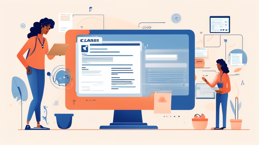 Create an image illustrating a digital workspace where a person is focused on crafting a standout application for the USPS eCareer portal. The scene should feature a computer screen displaying sections of a well-organized profile and a compelling cover letter. Include elements like notes and guidelines for keyword optimization emphasizing USPS ecareer, and a checklist of common application mistakes to avoid. The setting should evoke productivity and strategic thinking, with a mix of digital and physical resources to convey a holistic approach to applying for USPS opportunities.