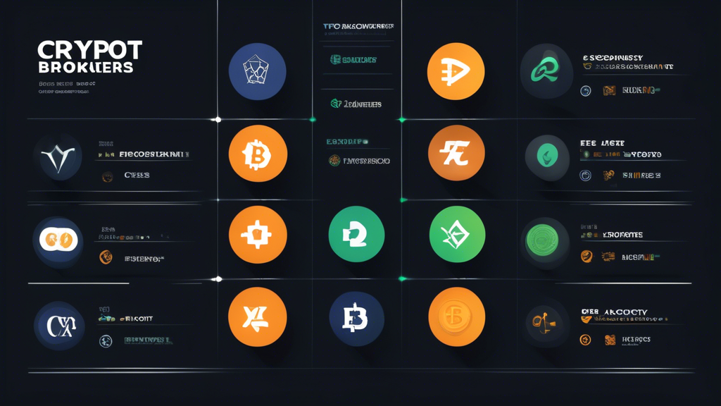 Create an image showcasing a digital comparison chart featuring the logos of top recommended crypto brokers for beginners. The chart should include visually distinct checkmarks and symbols representing ease of use, fees, and additional beginner-friendly tools. Incorporate modern, sleek design elements, and soft colors to convey approachability and simplicity, highlighting the theme of helping beginners confidently navigate cryptocurrency trading. Include subtle, abstract motifs of digital currency symbols to reinforce the crypto aspect.