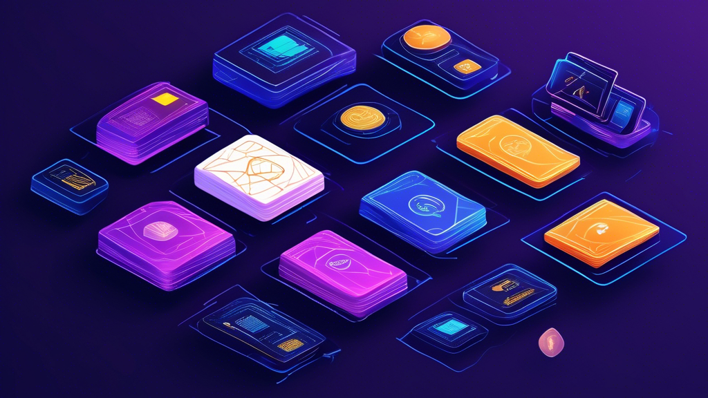 Create an image showcasing a variety of hard wallets designed for securing cryptocurrencies. Each hard wallet is displayed with its distinct features highlighted, such as secure PIN entries, cryptographic security symbols, and backup recovery illustrations. The image represents a futuristic and secure environment, with digital lines and nodes symbolizing data protection. Include tags like hard wallet crypto prominently to emphasize the focus on enhancing crypto security through advanced technological features.