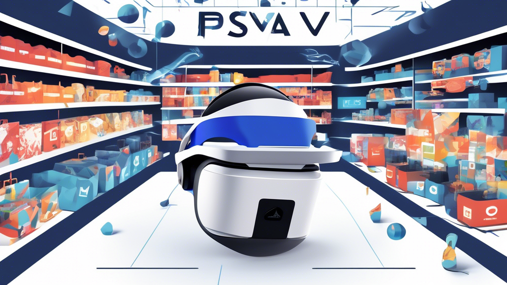 Create an image illustrating the dynamic interplay of market trends and availability affecting PSVR costs. Depict a conceptual scene with a PSVR headset in the center surrounded by abstract visual elements representing fluctuating demand, supply chain links, and geographical price variations. Include symbols of seasonal sales like shopping carts with discount tags and global maps indicating different pricing regions. The scene should convey the complexity and fluidity of how these factors influence PSVR pricing in a vibrant and engaging way.