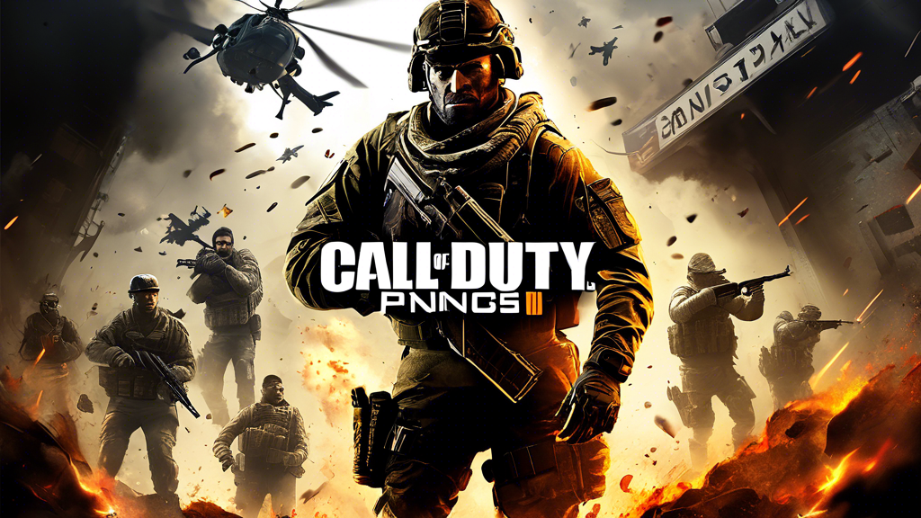 Create an engaging and dynamic digital artwork showcasing the top Call of Duty titles specifically for PlayStation 4. The image should feature iconic gameplay scenes from these titles, illustrating unique elements and standout features such as intense firefights, character customization, and stunning graphics. Incorporate elements like the PlayStation 4 console and controller, along with rankings or stars to symbolize their popularity. The atmosphere should be vibrant and action-packed, capturing the essence of the Call of Duty franchise’s appeal to gamers.