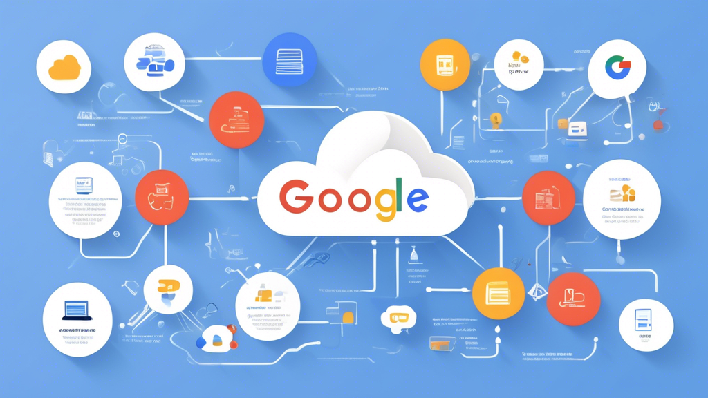 Create an infographic that visually represents the process of setting up and optimizing Google Cloud Web Hosting. Include step-by-step elements such as account creation, configuration tips, and best practices for SEO performance, all depicted with engaging icons and diagrams. Use a modern, tech-inspired design with Google Cloud branding colors and elements, showing a seamless integration of tools and services. The overall layout should be easy to follow, visually appealing, and informative for users looking to enhance their website performance using Google Cloud.