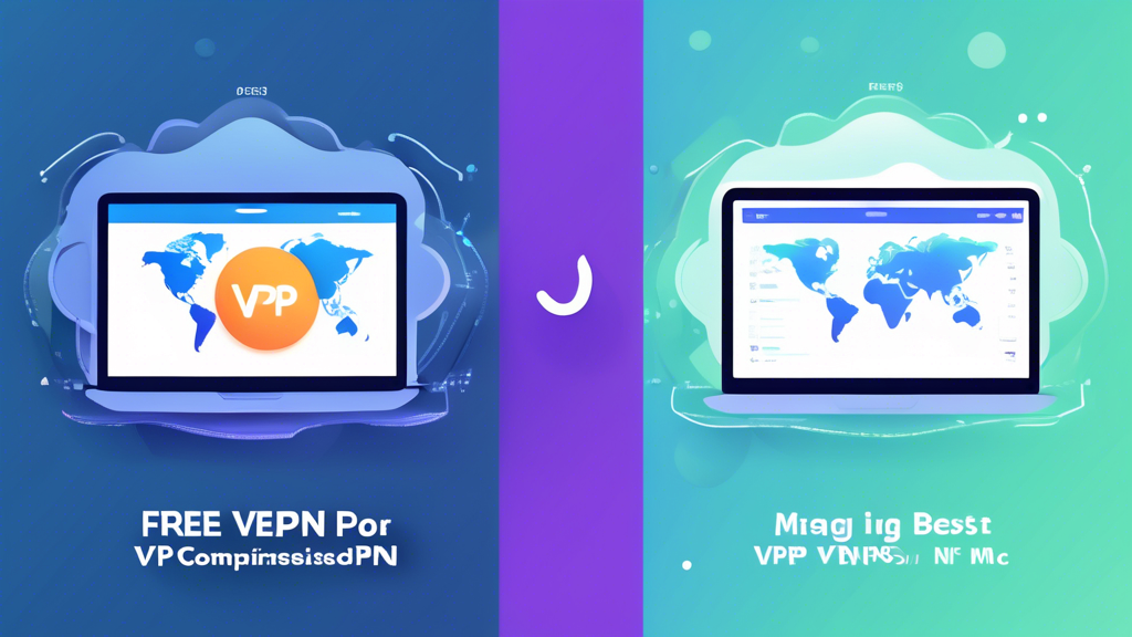 Create an image that visually represents the comparison of the best free VPNs for Mac. The image should include a sleek and modern interface showing a side-by-side comparison of key features such as speed, encryption level, and ease of use. Include icons or symbols for each feature, and incorporate recognizable logos of the top 5 free VPNs available in 2023. The background should reflect a digital environment, with elements suggesting privacy and security, such as a lock symbol and a network grid. Use a color palette that evokes technology and trust, like blues and greens.