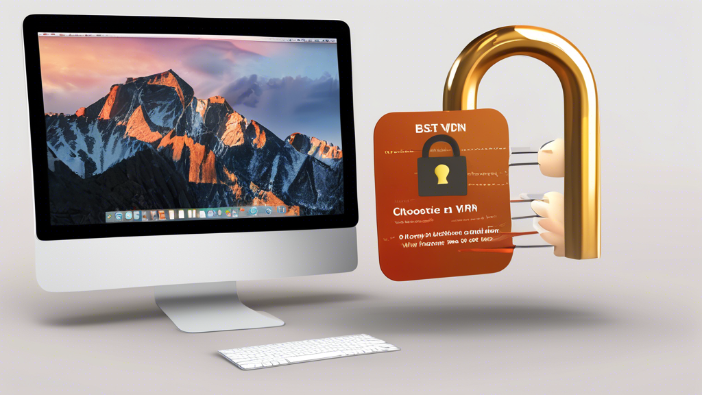 **DALL-E Prompt:** Create an informative and visually appealing image that illustrates key factors to consider when choosing the best free VPN for Mac. Include elements like a MacBook with a VPN interface displayed on the screen, symbols representing privacy (like a locked padlock), a speedometer for connection speed, and warning signs for limitations and risks. The background should hint at a digital landscape, emphasizing online security. Use a color palette that reflects technology and trust, such as blues and greens. Add text labels highlighting Privacy, Speed, and Risks for clarity.