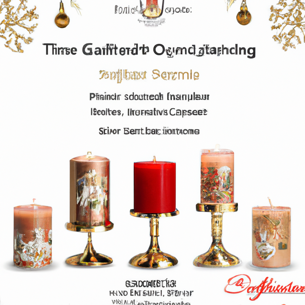 Create an image that showcases a selection of beautifully designed candle ornaments, each crafted to suit different events and celebrations. Display a variety of styles: elegant white and gold ornaments for weddings, festive red and green designs decorated with holly for Christmas, chic minimalist ornaments for contemporary home decor, and vibrant, floral-themed ornaments for spring celebrations. Arrange the candle ornaments in a way that highlights their unique themes, set against a soft, ambient background that evokes a sense of warmth and festivity. The image should capture the essence of how choosing the perfect candle ornaments can transform the atmosphere of any event.