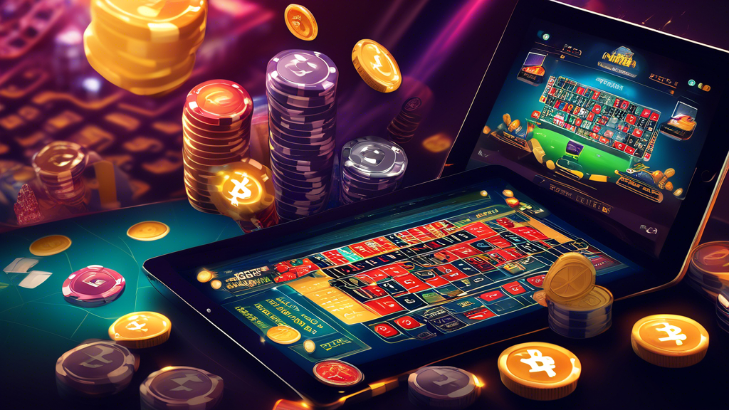 Create an image that visually represents the growth of crypto local casinos. Incorporate elements such as a modern casino environment with digital displays, vibrant crowds of diverse players using cryptocurrencies for betting, and graphs or charts showing upward trends in casino profits. Include icons or symbols of popular cryptocurrencies like Bitcoin and Ethereum, alongside traditional casino elements like slot machines and poker tables, to illustrate the blend of technology and gaming. The setting should evoke a sense of excitement and innovation, highlighting the unique appeal of these establishments to local economies and communities.