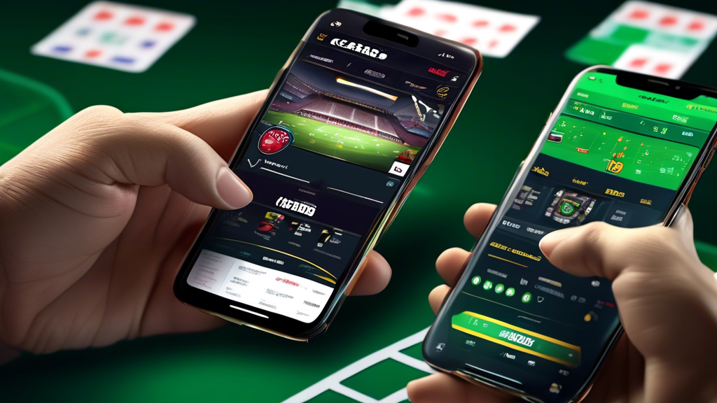 Create an image that represents the theme of Leveraging Technology for Enhanced Betting Experience in the context of Caesars Sports Bets. Showcase a vibrant, dynamic scene featuring a smartphone displaying the Caesars Sports app interface with live betting options and odds in real-time. Include visual elements like a football game in progress, charts and graphs representing in-game analysis, and a community of enthusiastic bettors discussing strategies using laptops and tablets. Emphasize engagement and modern technology while incorporating the recognizable Caesars logo and color scheme.