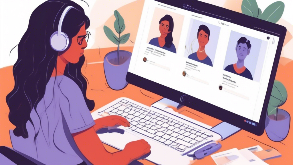 Create an image that depicts a person sitting at a desk with a computer, engaged in a video chat session on an unblocked Omegle site. The surroundings suggest a secure and mindful online environment; the screen displays tips for safe browsing highlighted alongside the chat. Include visual elements that symbolize security, such as a lock icon, a private network connection, and a checklist for avoiding common security threats. The atmosphere conveys a sense of vigilance and awareness in navigating online interactions responsibly.