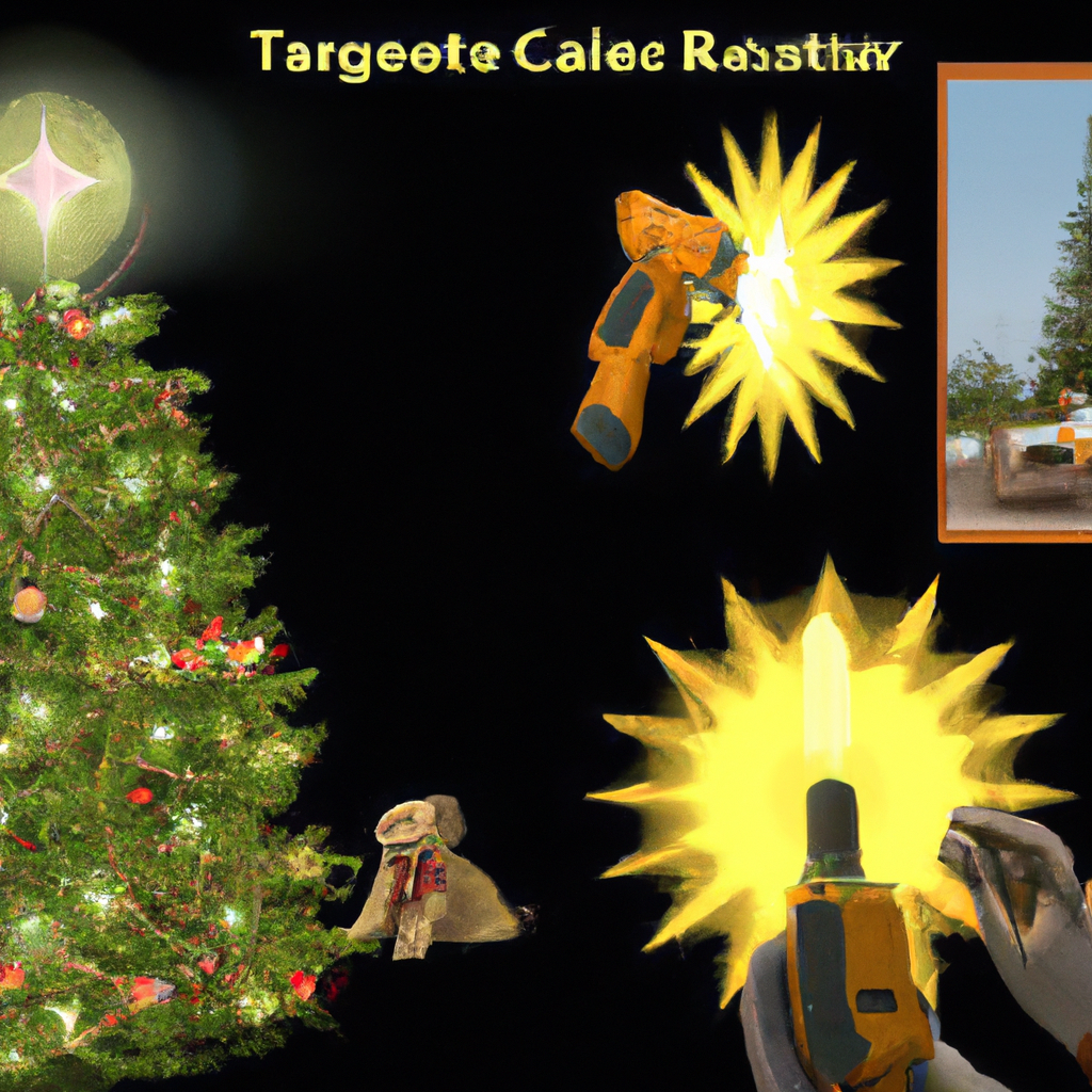 Create an image showcasing the safe installation and maintenance of candle tree lights. The scene depicts a cozy living room during the holiday season, with a beautifully adorned Christmas tree at the center. A person is carefully stringing delicate candle tree lights, following step-by-step instructions. Nearby, a toolbox with maintenance supplies like spare bulbs and a manual is visible. The atmosphere is warm and inviting, with soft, ambient lighting from the fireplace and a plush rug underfoot. The scene emphasizes safety with clear features such as a sturdy ladder, gloves, and labeled safety instructions.