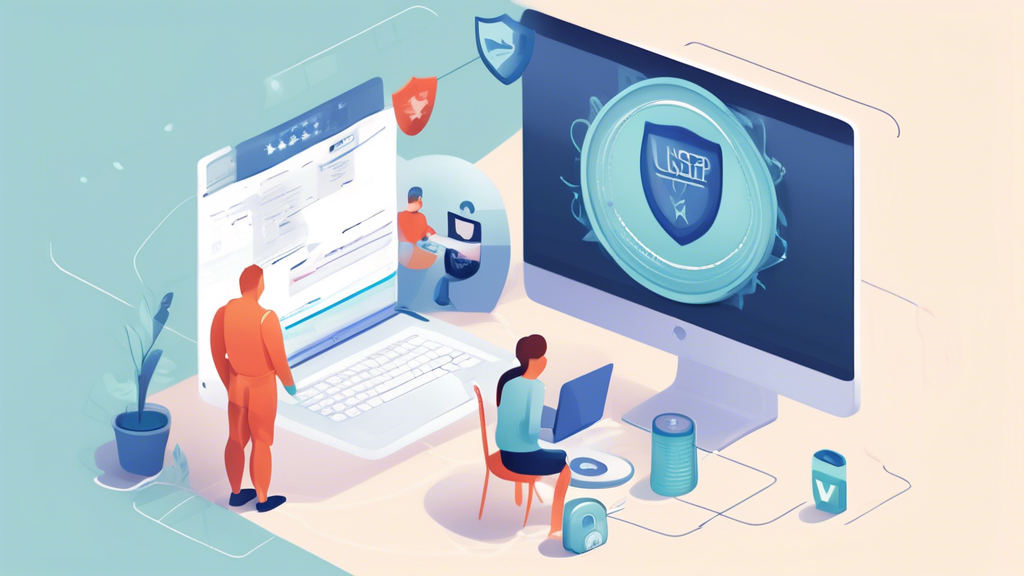 Create an instructional illustration showing the step-by-step process to set up a USA VPN for secure surfing. The image should feature a computer screen displaying a user-friendly VPN installation interface, along with visual cues for troubleshooting tips and essential privacy settings. Include elements like lock icons symbolizing security and a checklist for optimization. The overall aesthetic should be tech-savvy and inviting, conveying a sense of ease and clarity in the setup process.