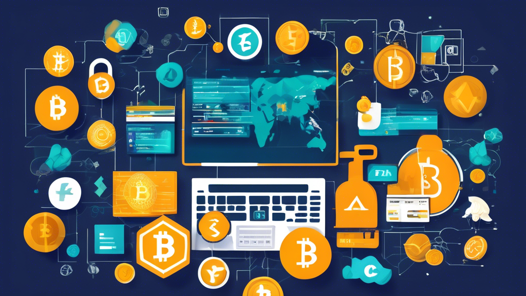 Create an image that illustrates the key features to look for in the best Australian crypto exchange. The scene should depict a collage of symbolic elements representing security measures (like a lock), a diverse range of cryptocurrencies (icons of well-known cryptocurrencies such as Bitcoin, Ethereum, etc.), trading fees (a graph or financial chart), user experience (a simplified, intuitive interface on a computer or smartphone screen), and customer support (a friendly customer service representative icon or a headset). The background should subtly hint at an Australian context, perhaps with an outline of the Australian map or iconic landmarks like the Sydney Opera House.