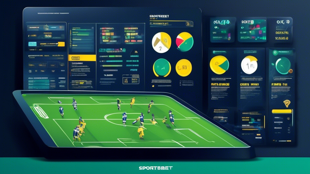 Create an informative and visually engaging image that illustrates effective strategies for success in sportsbet football. The image should feature elements such as a football field with teams in action, charts and graphs displaying team performance statistics, a close-up of betting odds displayed on a digital screen, and a visual representation of a bankroll management plan (like a pie chart or budget sheet). The overall theme should evoke a sense of strategizing and analytical thinking in the context of sports betting. Incorporate the keyword sportsbet football prominently in the design.