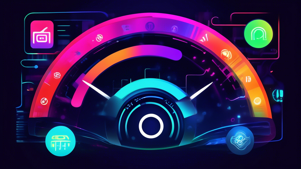 Create an image that showcases a vibrant digital landscape symbolizing high-speed internet and enhanced streaming privacy. Include visual elements like a glowing speedometer to represent speed and performance, logos of popular streaming platforms like Netflix and Hulu, and symbols of security such as locks and shields. The background should feature abstract representations of network connections and data flowing seamlessly, highlighting the top features to look for in Smart DNS proxy services. Incorporate the text Top Features of the Best Smart DNS Proxy Services in an eye-catching font to reinforce the theme.