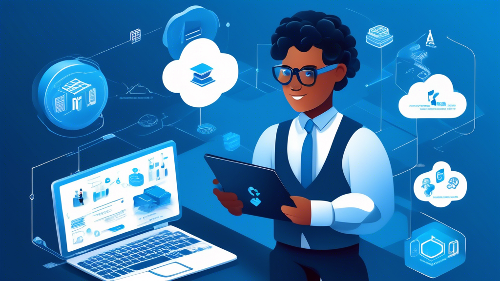 Create an informative and visually engaging illustration that depicts a business professional evaluating various Azure Services to determine the best fit for their company