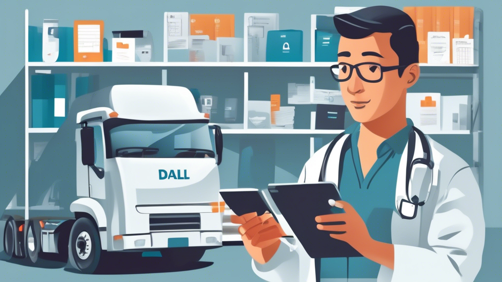 Prompt for DALL-E: Create an image depicting a commercial truck driver preparing for a CDL DOT medical examination. The scene shows the driver organizing important documents and checking medical guidelines on a tablet, with a calendar and medical checklist visible in the background. Illustrate a serene and organized setting, highlighting items typically involved in preparation for a health check, such as eyeglasses, a blood pressure monitor, and a laptop displaying an online search query for CDL DOT medical card near me. Include a visual representation of medical standards charts and common health assessment icons, such as a heart or lung symbol, to convey the focus on health prerequisites and conditions assessed during the examination.