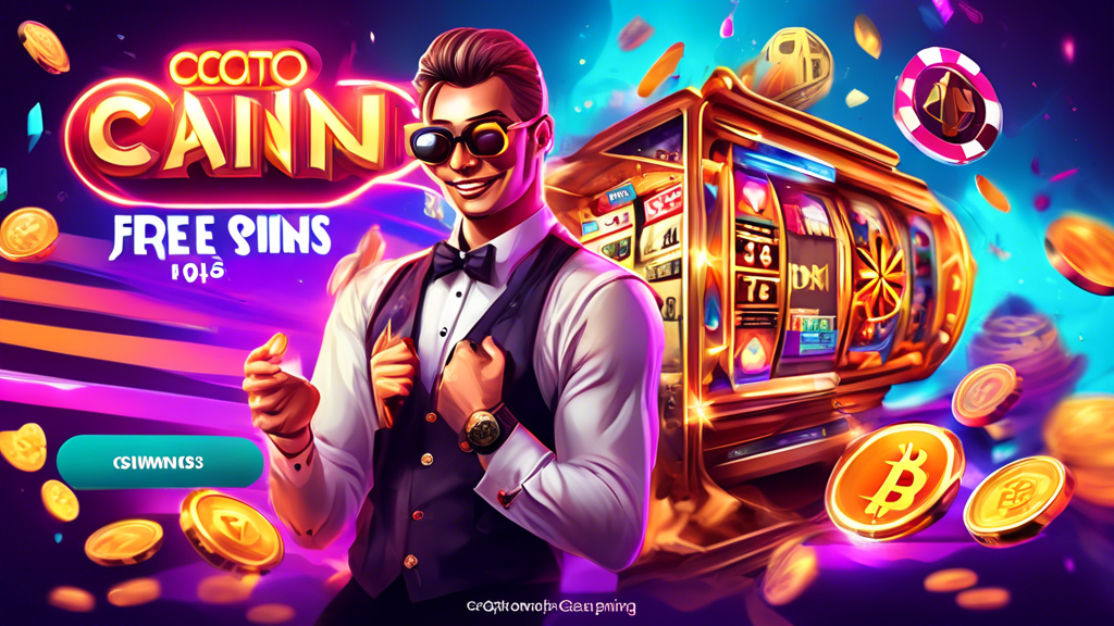 Create an engaging and vibrant illustration showcasing a selection of top-tier crypto casinos that offer no deposit free spins. The scene should include visually distinct casino logos and digital currency symbols, such as Bitcoin and Ethereum, prominently displayed. Incorporate elements that highlight features like attractive bonuses and rewards, with a colorful and dynamic background that reflects the excitement of online gaming. Include imagery of spinning slot machines and enthusiastic players enjoying their gaming experience in a virtual environment.