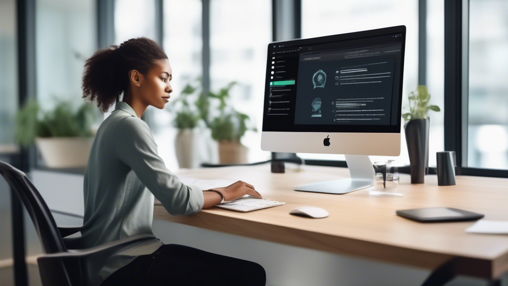 Create an image that depicts a user at a computer workstation, with a serene office setting, as they efficiently navigate an intuitive website designed to open blocked sites. The screen displays a clean, user-friendly interface, highlighting tips and best practices for optimizing efficiency and ensuring safety online. Include visual elements like checklists, secure lock icons, and a browser with a settings menu open, symbolizing the steps for safe navigation. The right side of the image should feature small speech bubbles with frequently asked questions about using a website to open blocked sites, conveying a sense of learning and preparedness.
