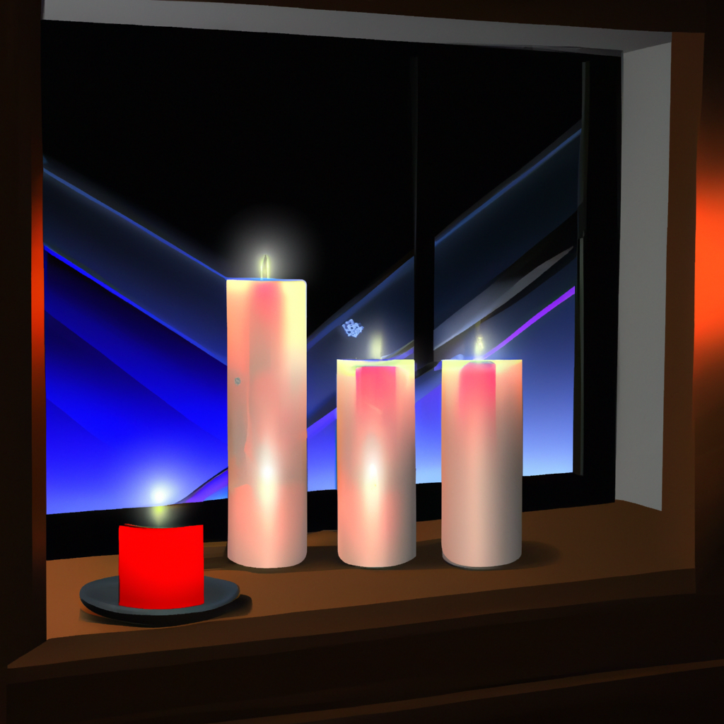 Create an image of a cozy living room showcasing a variety of electric window candles with timers. The scene should highlight candles of different designs and brightness levels displayed on window sills. Incorporate a spectrum of styles, from modern minimalist to classic ornate, to illustrate how these candles can complement diverse interior aesthetics. Include soft lighting to emphasize their glow, along with subtle labels or indicators of battery life and cost, symbolizing a guide to selecting the best candles for one