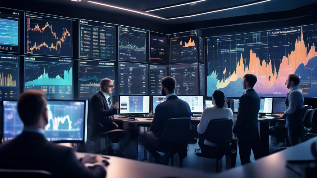 Create an image depicting a bustling financial trading floor with digital screens displaying Luna Crypto alongside graphs and data charts. In the foreground, diverse investors and financial analysts are engaged in discussions, with some pointing towards a large screen that highlights strategic insights and investment tips for Luna Crypto. The overall atmosphere should reflect a blend of excitement and focus, capturing the essence of real-time analysis and expert advice as seen on Yahoo Finance. Include subtle elements like laptops or documents labeled with Yahoo Finance for added context.