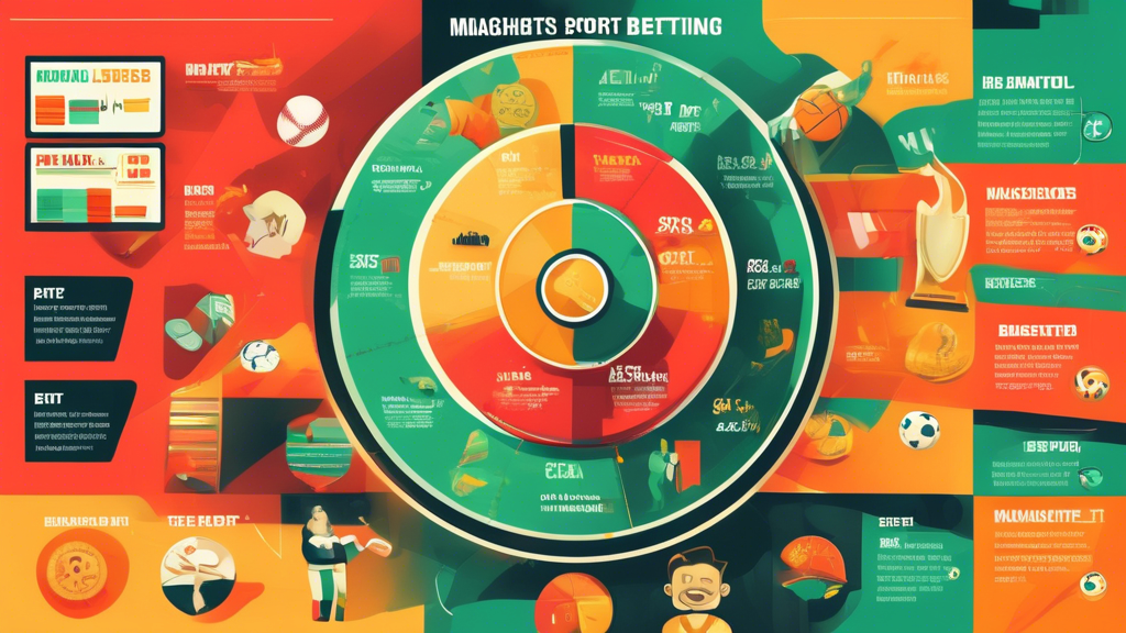 Create an illustrative infographic highlighting the common mistakes to avoid in sports betting. Include visuals representing bankroll management, such as a pie chart or stacked coins, a magnifying glass over researched bets like statistics or graphs, and a crossed-out emotive figure to symbolize avoiding emotional betting decisions. Use a vibrant color palette and clear labels to convey the message effectively. The background should subtly include elements of various sports like football, basketball, and baseball to tie into the theme of good sports bets today.