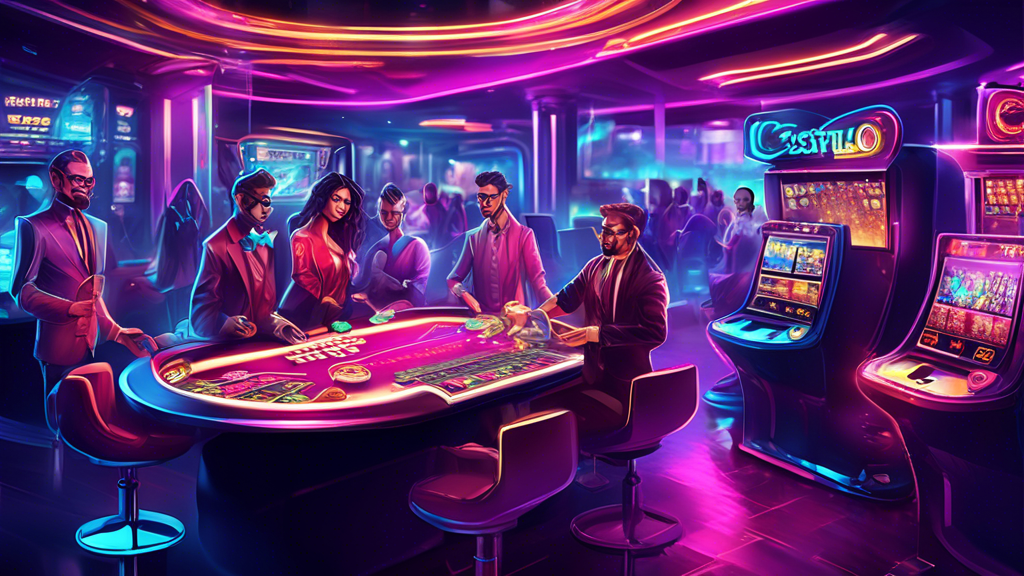**DALL-E Prompt:** Create an imaginative and futuristic illustration that highlights the advantages of casino game crypto for both players and operators. The scene should depict a vibrant online casino environment where players are enjoying various games while securely using cryptocurrency transactions. Highlight elements such as digital wallets, blockchain symbols, and characters interacting in a dynamic gaming space. Emphasize security and privacy with visual motifs like shields and locks, alongside banners showcasing lower transaction fees and fast payouts. The atmosphere should be energetic and inviting, attracting a diverse group of players interested in the fusion of gaming and cryptocurrency.