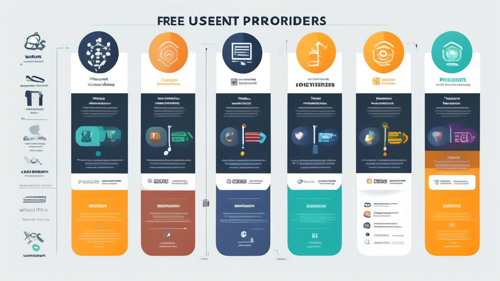 Create an informative infographic showcasing the top free Usenet providers. Include a visually engaging layout with icons representing each provider, key features like download speed, retention time, and user interface. Incorporate a comparison chart that highlights performance and usability insights, along with visually appealing statistics and bullet points that emphasize the advantages of choosing free Usenet services. The color scheme should be tech-oriented with blue, green, and black tones to reflect digital connectivity and accessibility.
