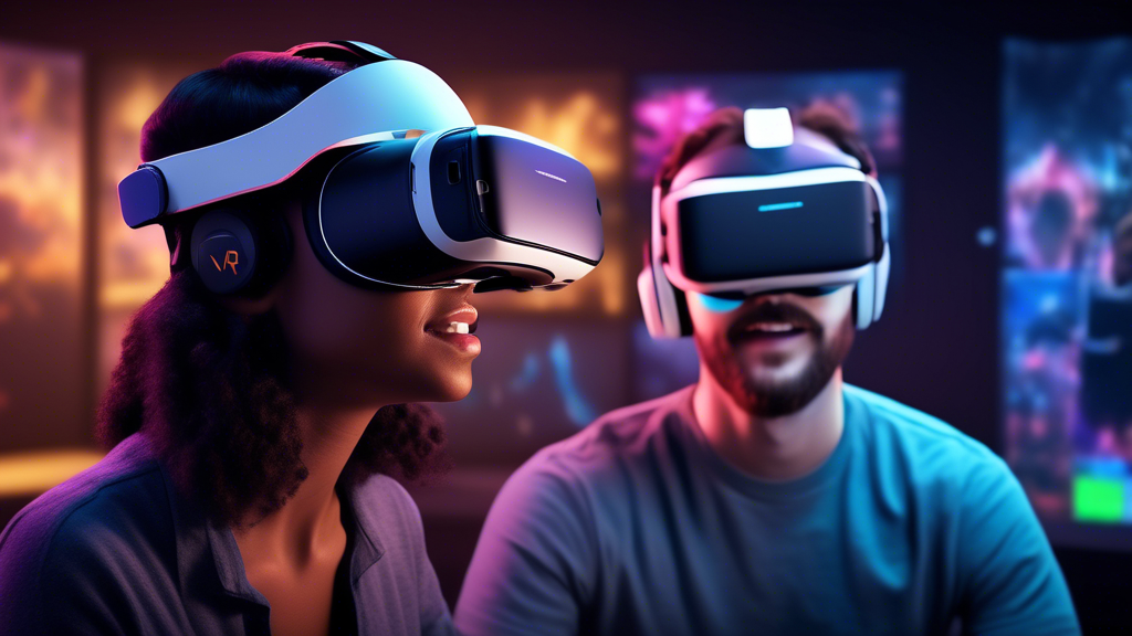 Create an image that showcases the vibrant and immersive experiences offered by modern VR technology. The scene should depict a diverse group of people engaging in various VR applications, such as gaming, education, and therapy. Include elements like VR headsets, tactile feedback devices, and interactive environments that highlight the innovative nature of these platforms. Capture the essence of how these immersive experiences enhance user interaction, with dynamic visuals of popular VR trends such as multiplayer gaming, virtual classrooms, and therapeutic simulations. Aim for a futuristic yet relatable representation of how VR technology is actively shaping today