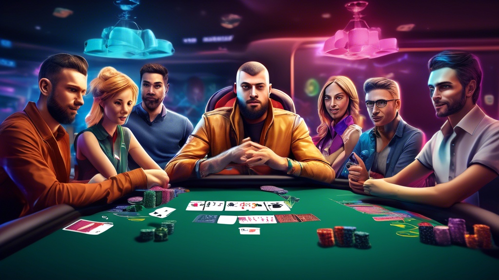 Create an image of a virtual poker table with multiple players represented by colorful avatars, each displaying different expressions of focus and strategy. In the foreground, show a clear display of an online poker interface with chips and cards visible, indicating a game in progress. Include visual elements that suggest bankroll management, such as a digital wallet or budget tracker on the side. The backdrop should have a sleek, modern feel with hints of technology, symbolizing the online nature of the game. Add subtle indicators of player styles, like varying chip stacks and bet sizes, to emphasize the theme of adapting to different players.