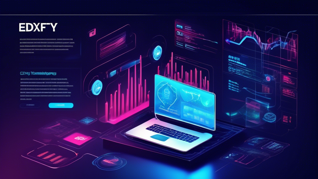 Create an image depicting the innovative and advanced functionalities of EdX in the crypto exchange realm. The scene should feature a futuristic digital interface on a large screen, showcasing complex graphs and secure transactions, symbolizing EdX