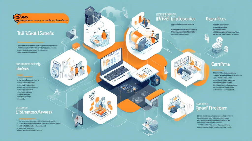 Create an infographic-style image showcasing various use cases for AWS VPS across different industries. Include visual elements like icons representing e-commerce, gaming, software development, and data analysis. Feature testimonials or success stories from businesses using AWS VPS, and include graphs or charts indicating trends and future projections in cloud computing. Emphasize the versatility and benefits of AWS VPS with vibrant colors and engaging design elements.
