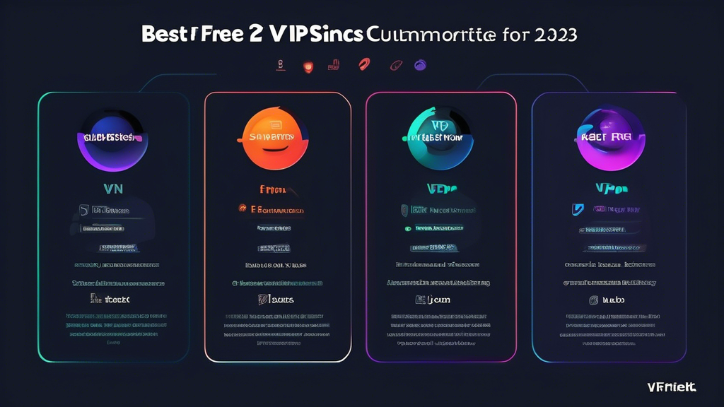 Create an image showcasing a comparison chart of the best free VPNs for Firestick in 2023. The chart should visually depict key features, limitations, and compatibility requirements of each VPN option. Include icons representing features such as security, speed, and ease of installation. Use a vibrant color scheme and clear labels to make the information easily digestible, and incorporate visual elements like the Firestick device to emphasize relevance. The background should have a tech-themed aesthetic.