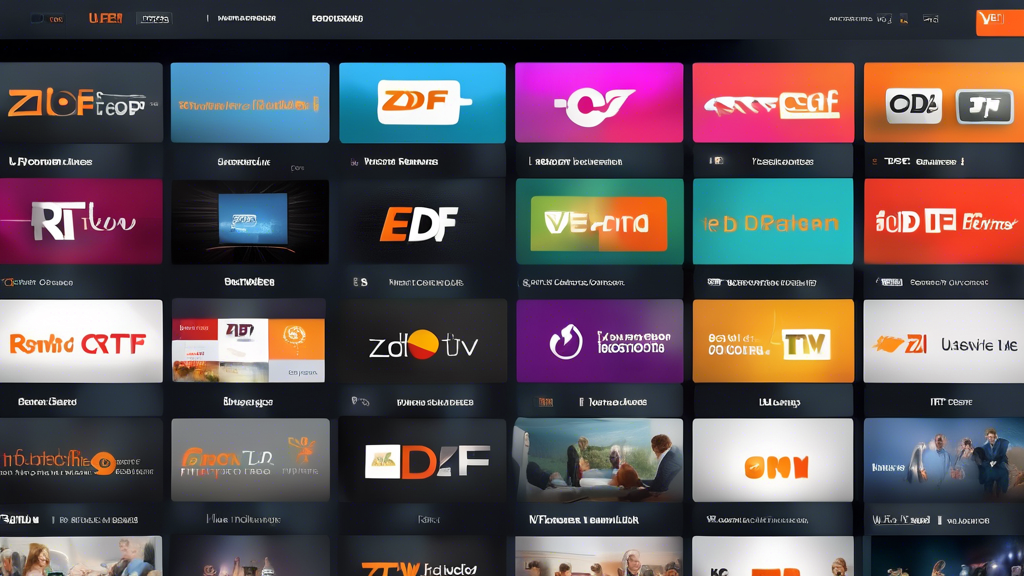 Create an image depicting a vibrant digital interface displaying a variety of top German free live TV platforms on different devices. Show an array of screens, including a smart TV, a laptop, and a smartphone, each highlighting different platform logos like ZDF, ARD, and RTL. Include visual elements that emphasize the platforms